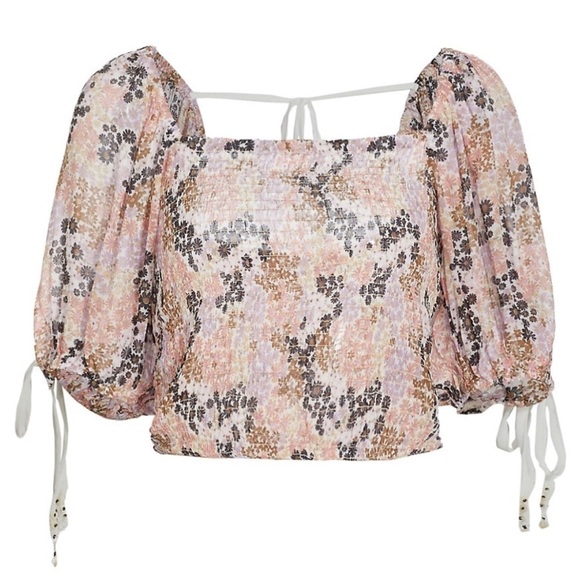 NEW FREE PEOPLE - Puff Sleeve Boho Top with Square Neck - Picture 4 of 8